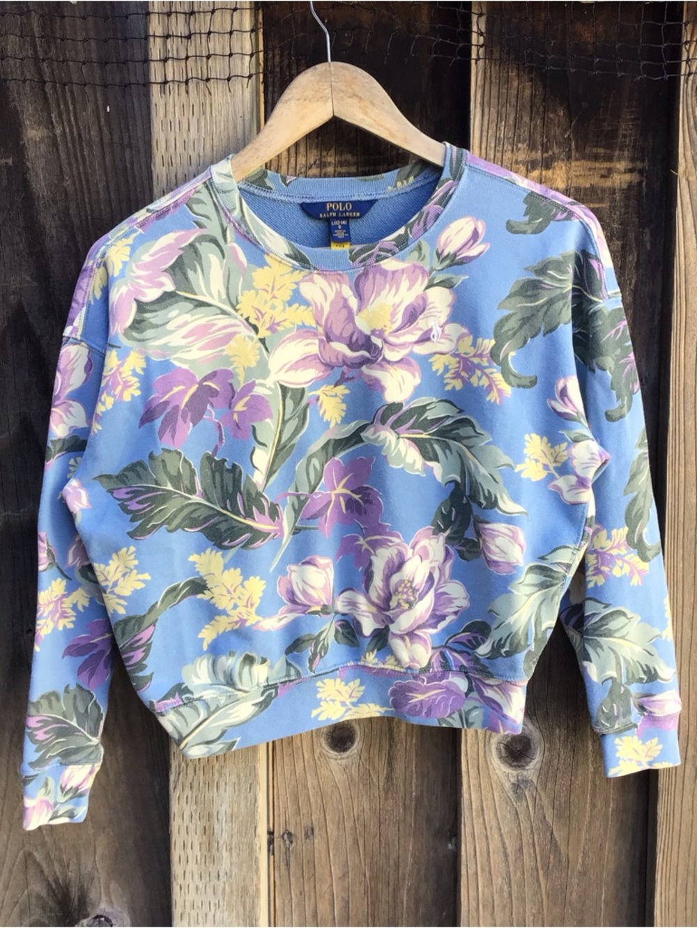 Polo Ralph Lauren Floral Crewneck Sweatshirt Blue Purple Girls Size Large
